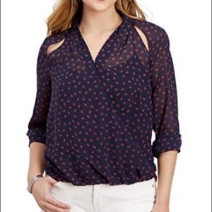 Maurices perfect wrap front blouse w slit shoulder